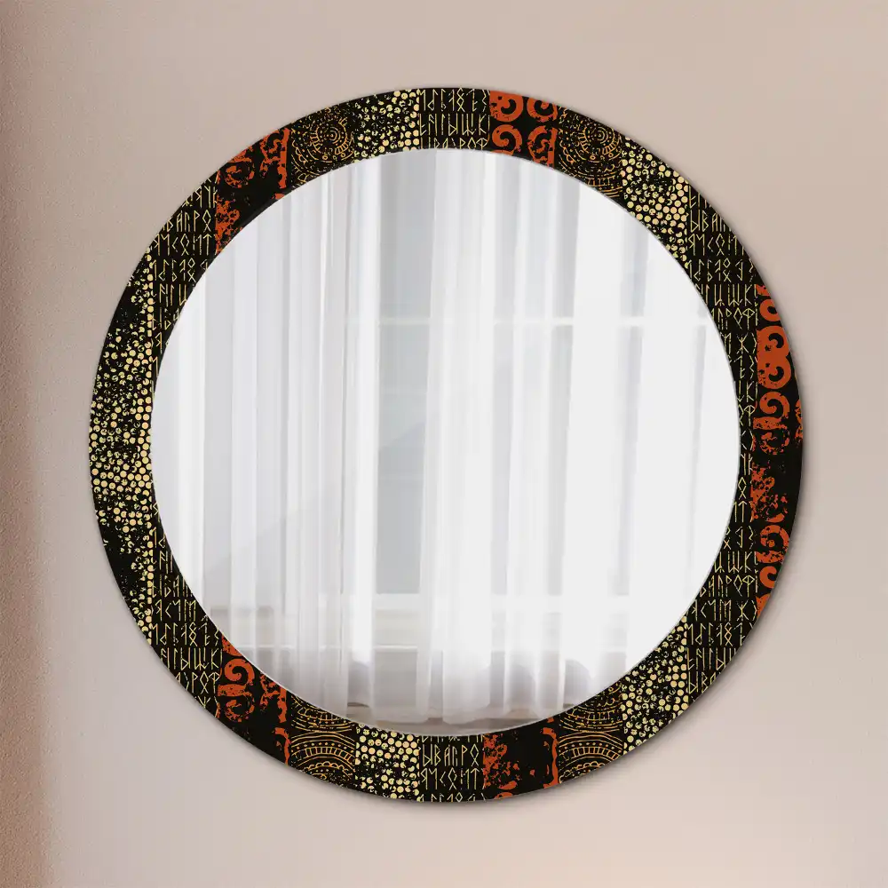 Miroir rond cadre imprimé motif grunge