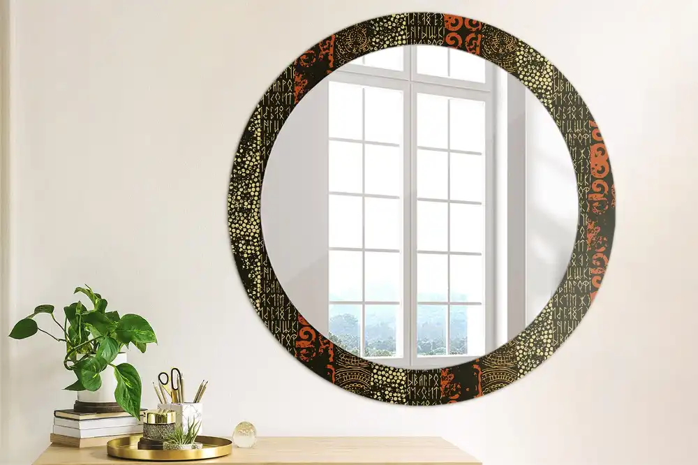Miroir rond cadre imprimé motif grunge