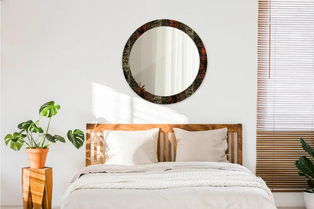 Miroir rond cadre imprimé motif grunge