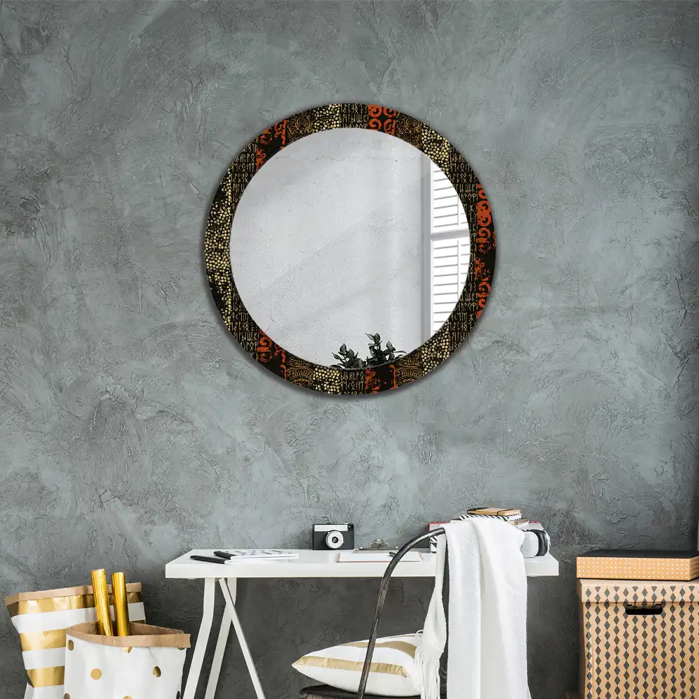 Miroir rond cadre imprimé motif grunge