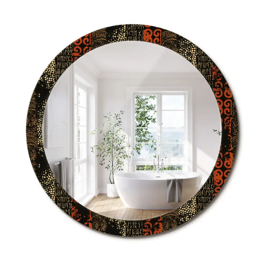 Miroir rond cadre imprimé motif grunge