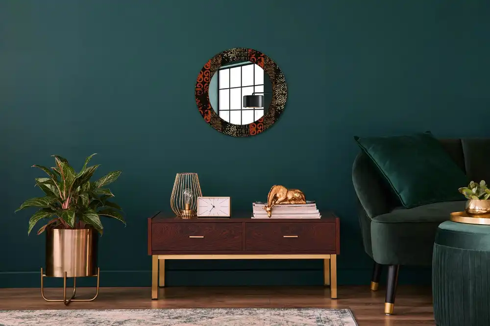 Miroir rond cadre imprimé motif grunge