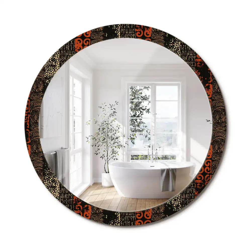 Miroir rond cadre imprimé motif grunge