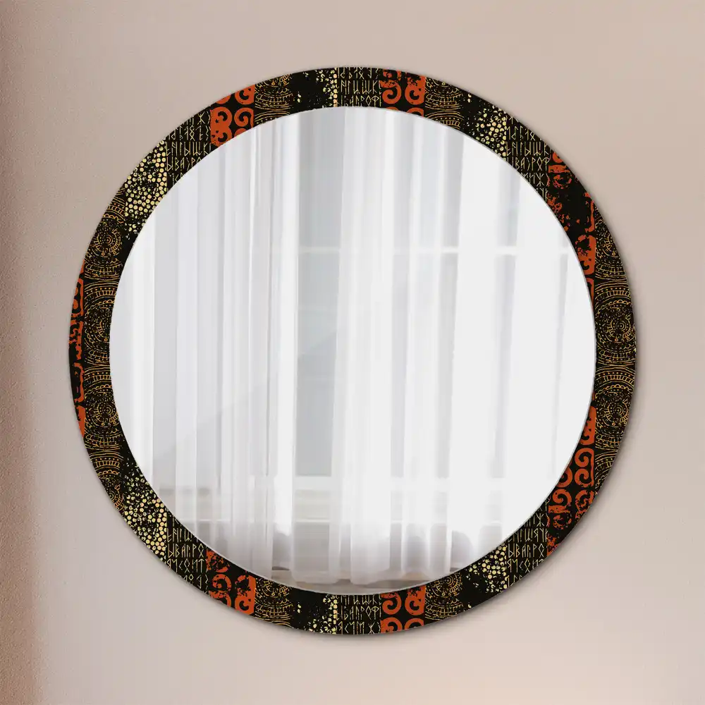 Miroir rond cadre imprimé motif grunge