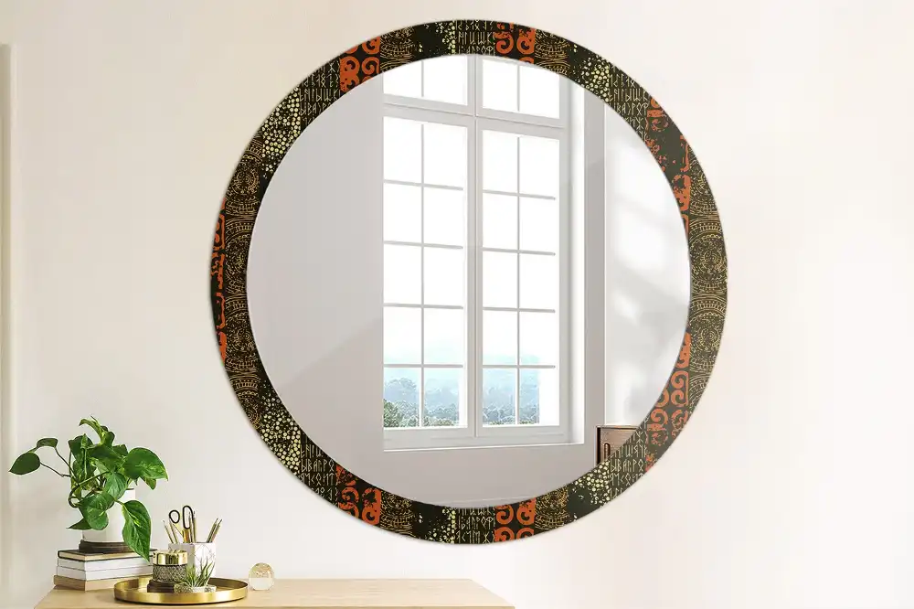 Miroir rond cadre imprimé motif grunge