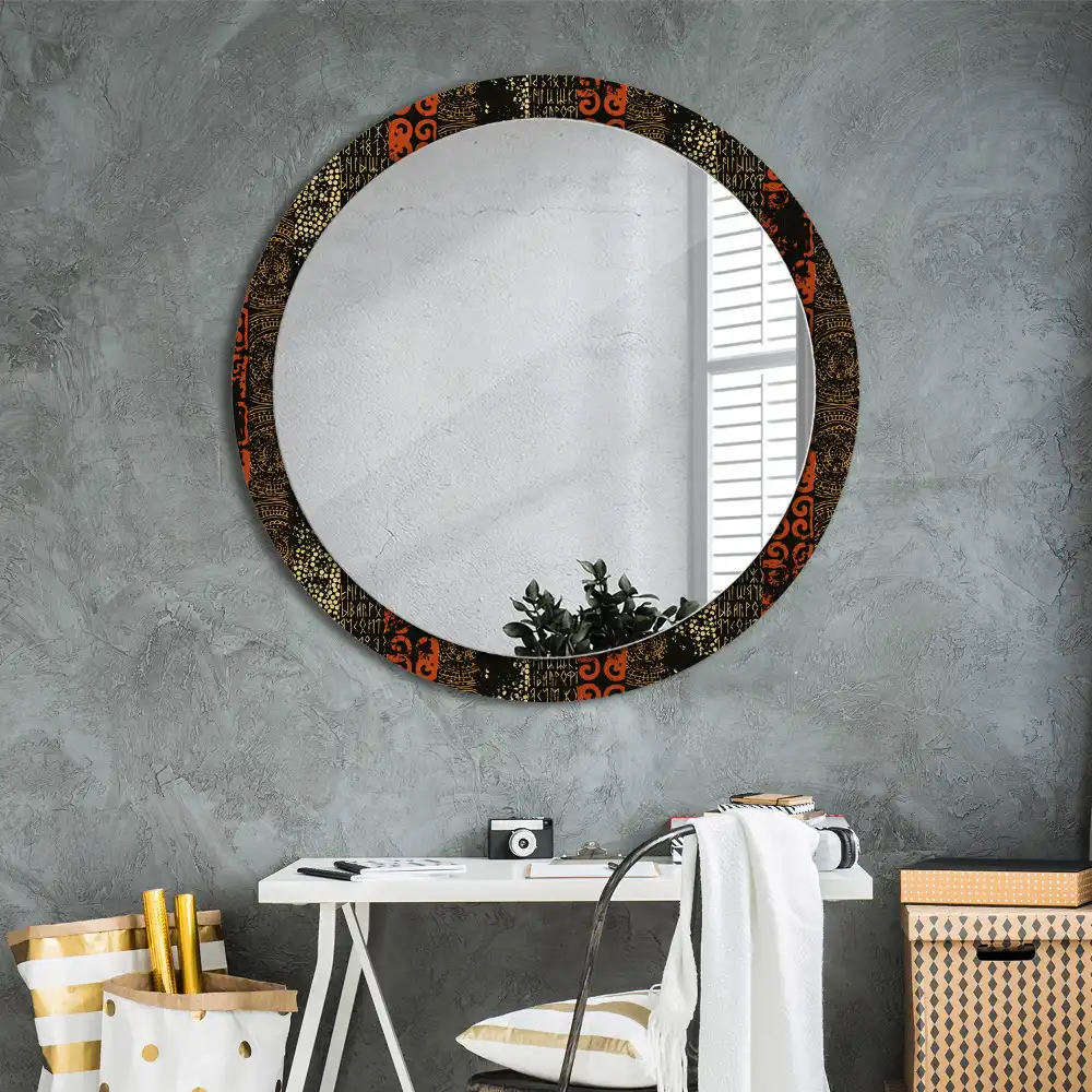 Miroir rond cadre imprimé motif grunge