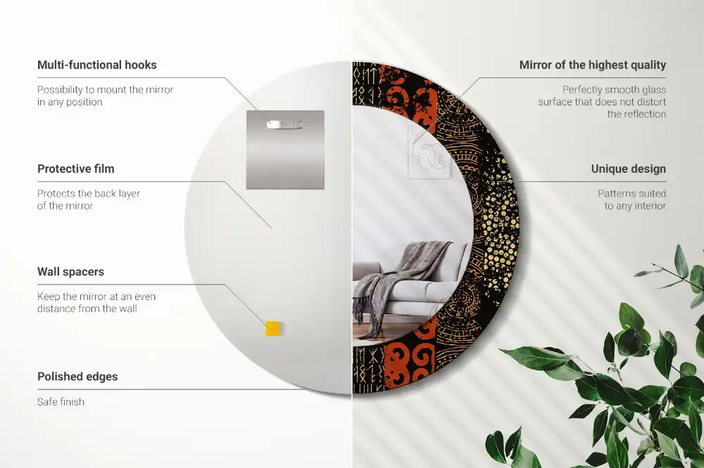 Miroir rond cadre imprimé motif grunge