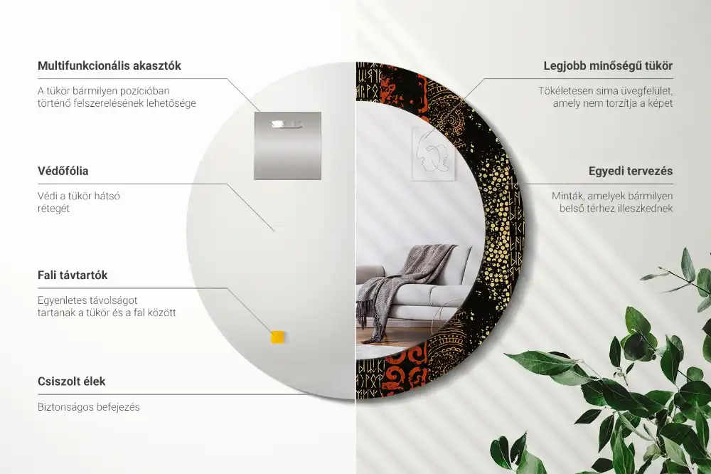 Miroir rond cadre imprimé motif grunge