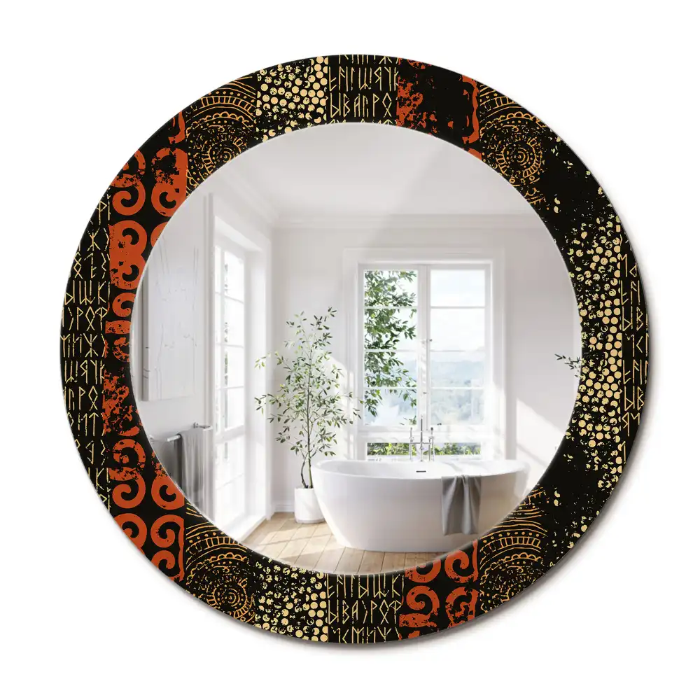 Miroir rond cadre imprimé motif grunge