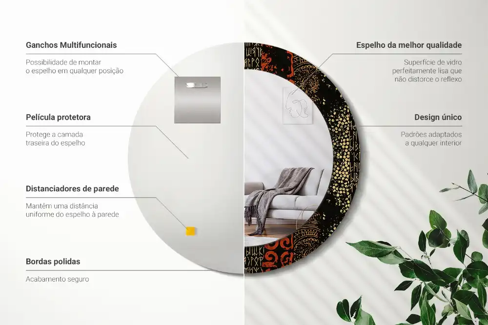 Miroir rond cadre imprimé motif grunge