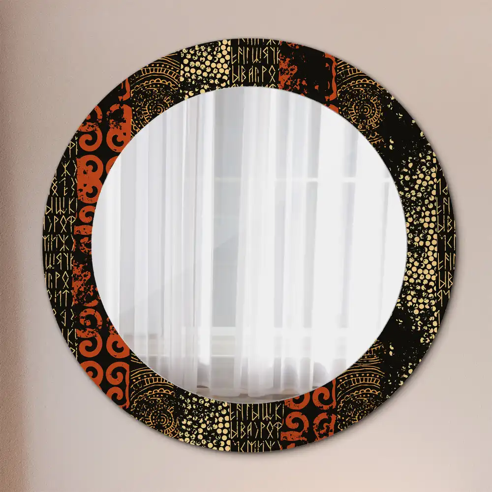 Miroir rond cadre imprimé motif grunge