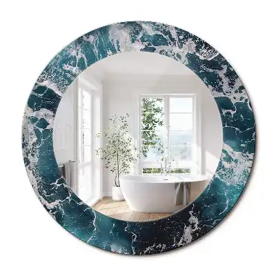 Miroir rond avec décoration mer déchaînée