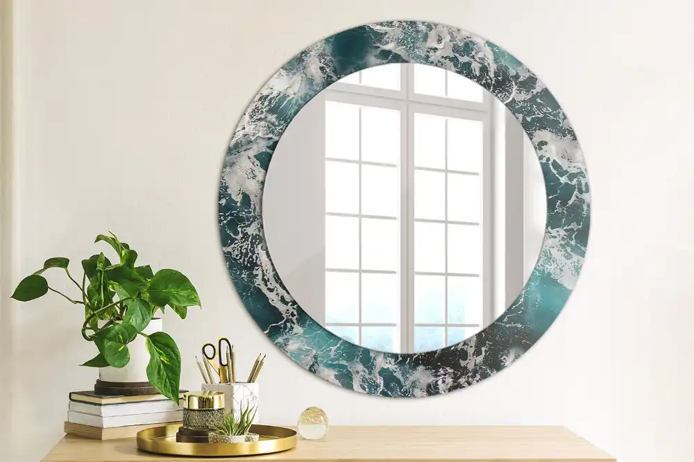 Miroir rond avec décoration mer déchaînée