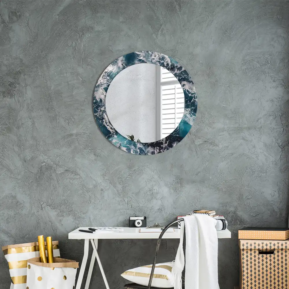 Miroir rond avec décoration mer déchaînée