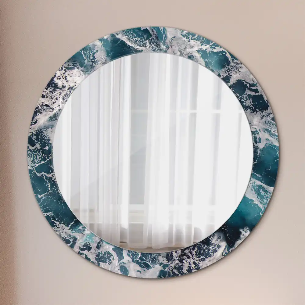 Miroir rond avec décoration mer déchaînée