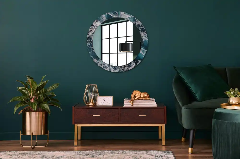 Miroir rond avec décoration mer déchaînée