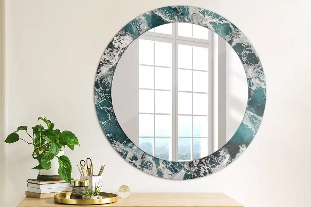 Miroir rond avec décoration mer déchaînée