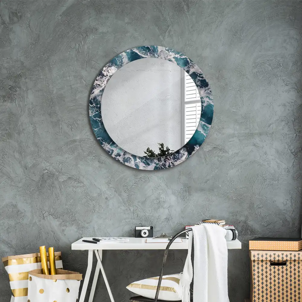 Miroir rond avec décoration mer déchaînée
