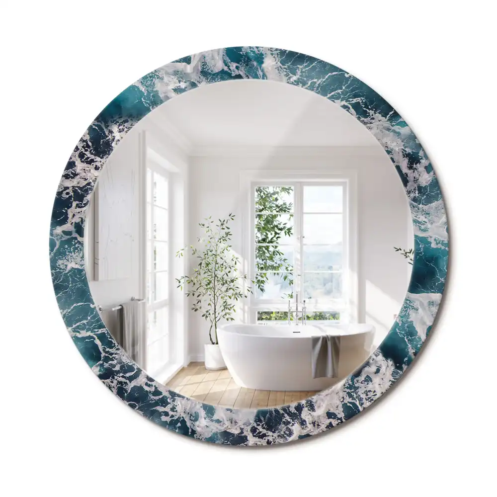Miroir rond avec décoration mer déchaînée