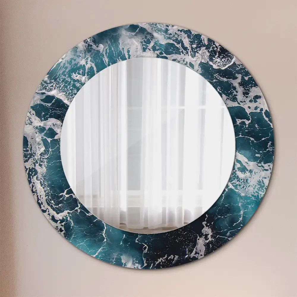 Miroir rond avec décoration mer déchaînée
