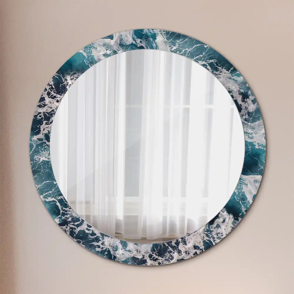 Miroir rond avec décoration mer déchaînée