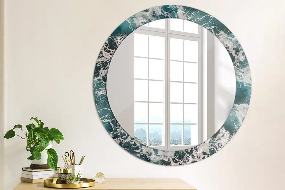 Miroir rond avec décoration mer déchaînée