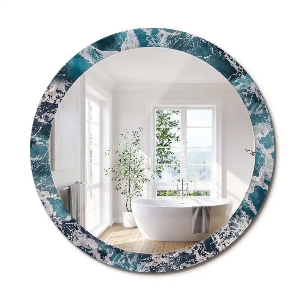 Miroir rond avec décoration mer déchaînée