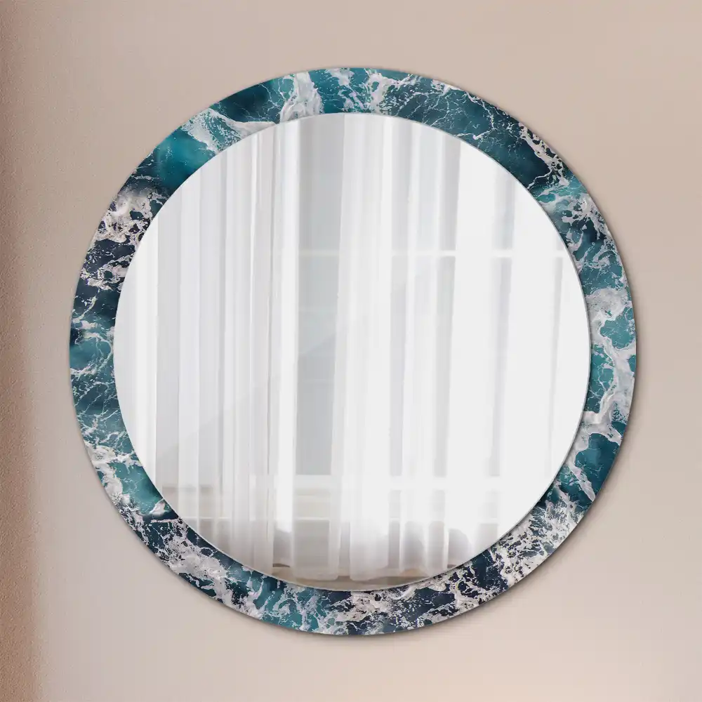 Miroir rond avec décoration mer déchaînée