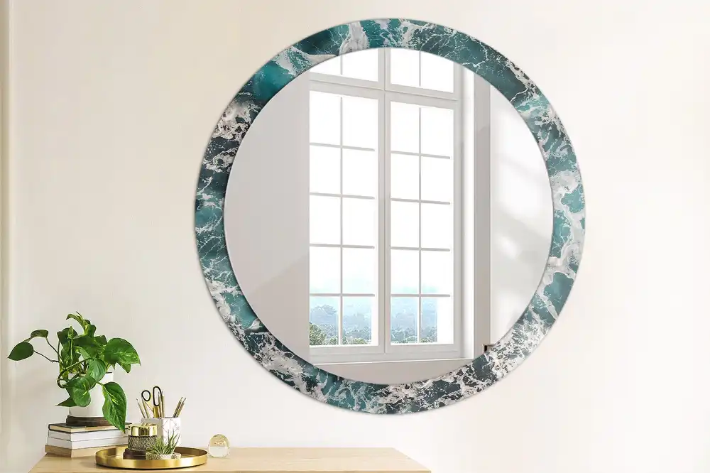Miroir rond avec décoration mer déchaînée