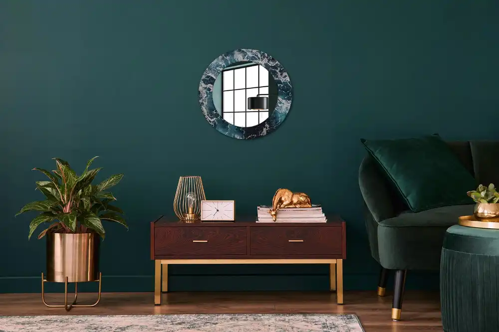 Miroir rond avec décoration mer déchaînée