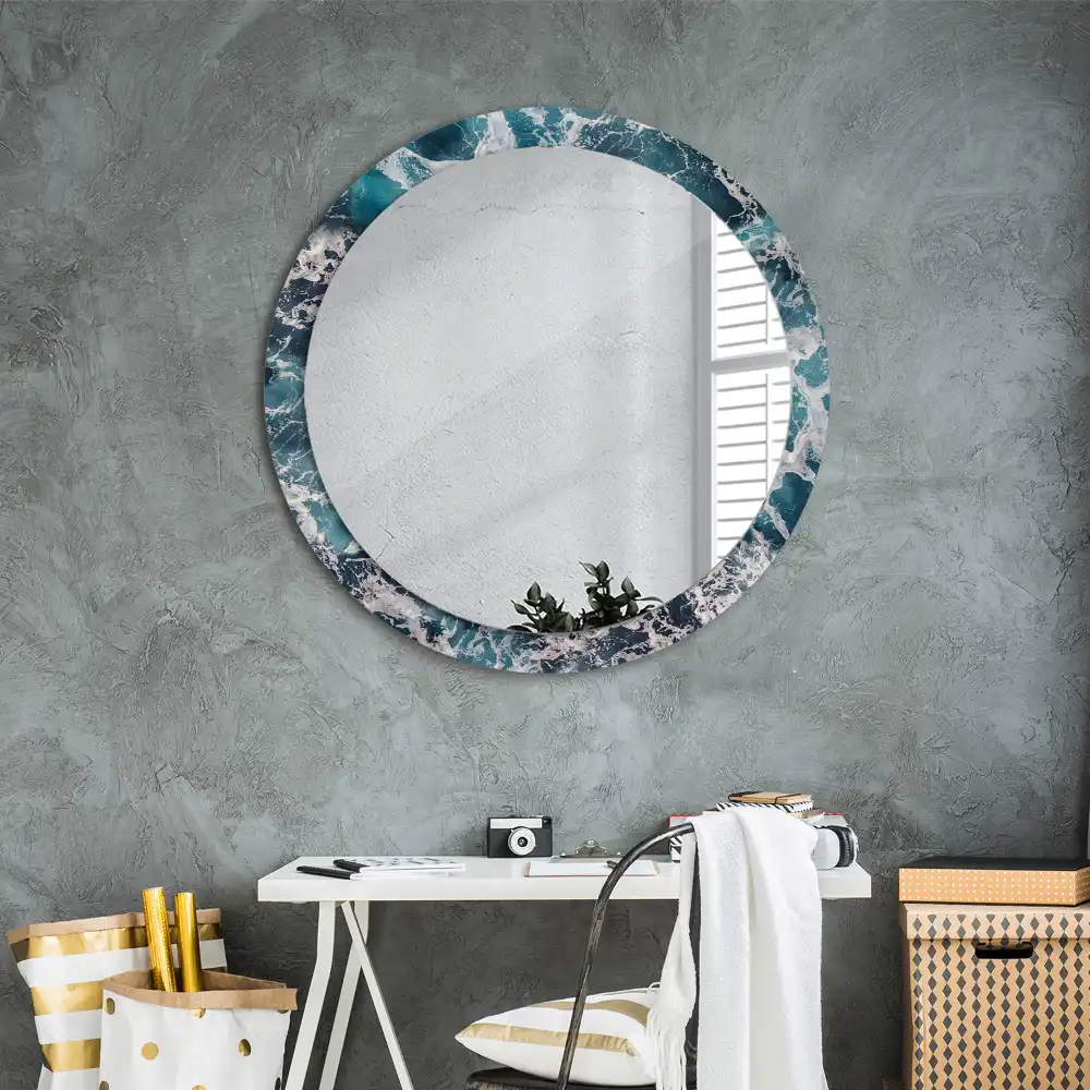 Miroir rond avec décoration mer déchaînée