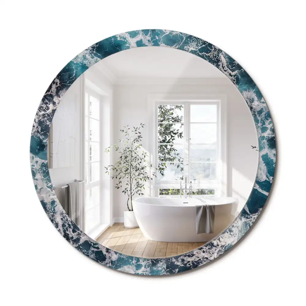 Miroir rond avec décoration mer déchaînée