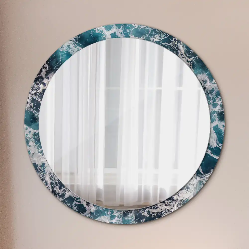 Miroir rond avec décoration mer déchaînée