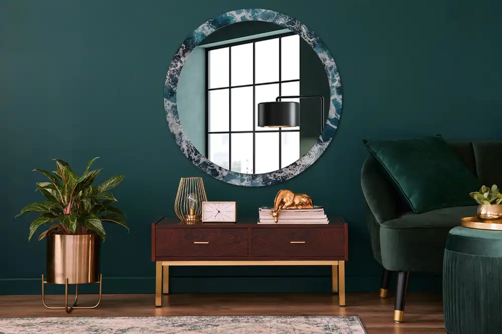 Miroir rond avec décoration mer déchaînée