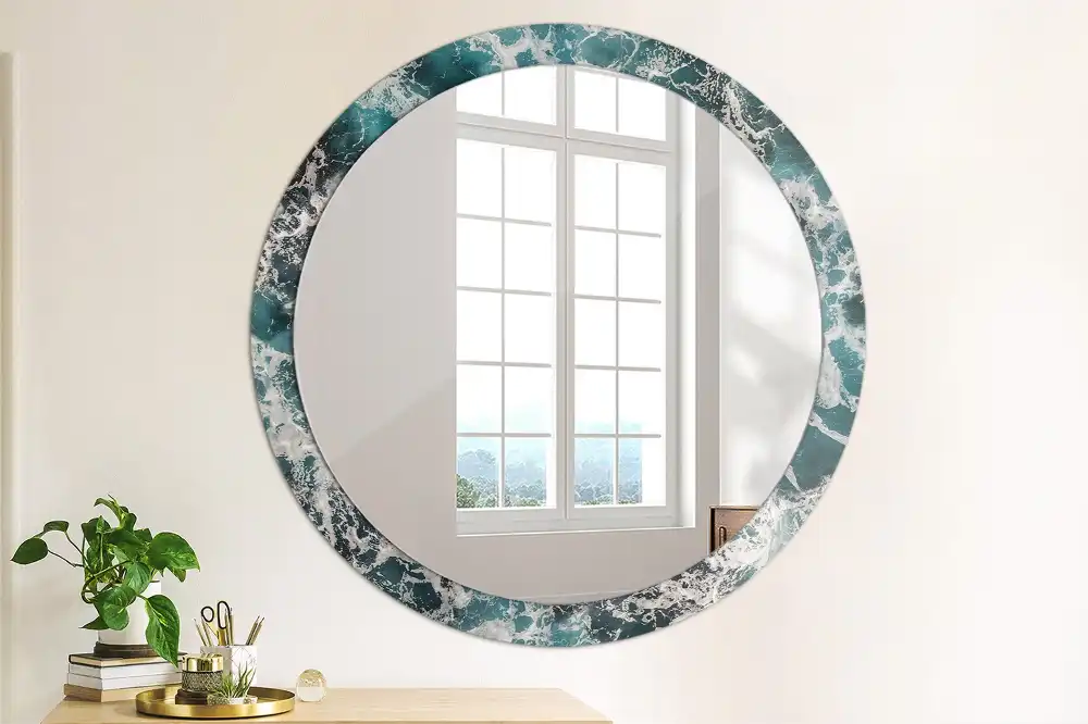 Miroir rond avec décoration mer déchaînée