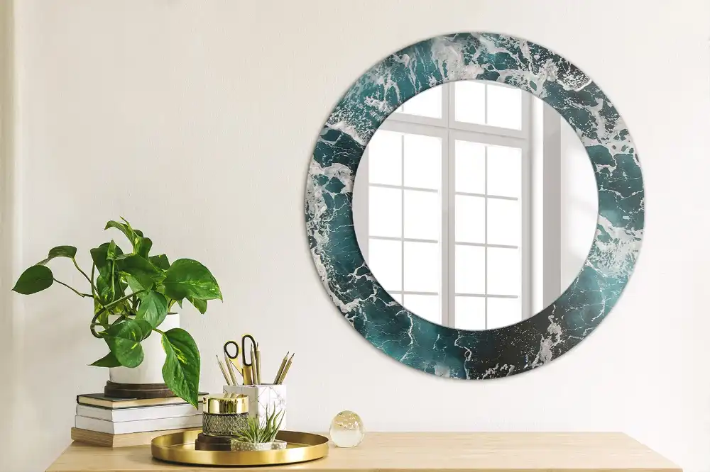 Miroir rond avec décoration mer déchaînée