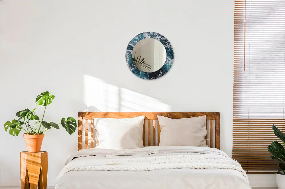 Miroir rond avec décoration mer déchaînée