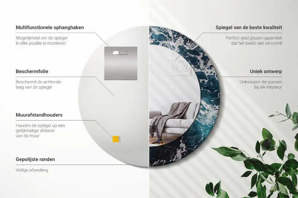 Miroir rond avec décoration mer déchaînée
