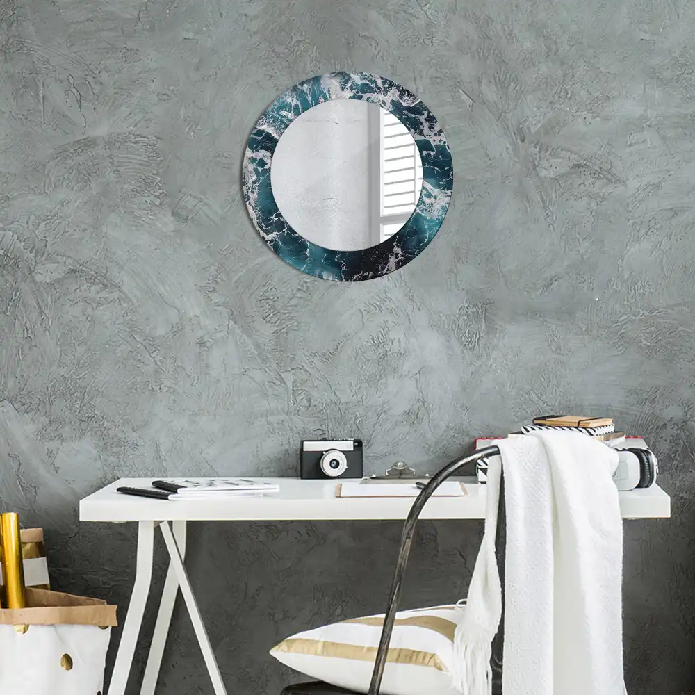 Miroir rond avec décoration mer déchaînée
