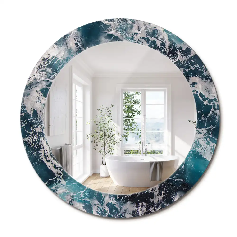 Miroir rond avec décoration mer déchaînée