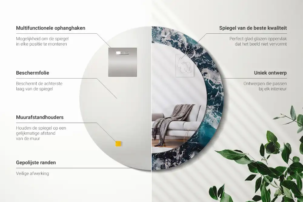 Miroir rond avec décoration mer déchaînée