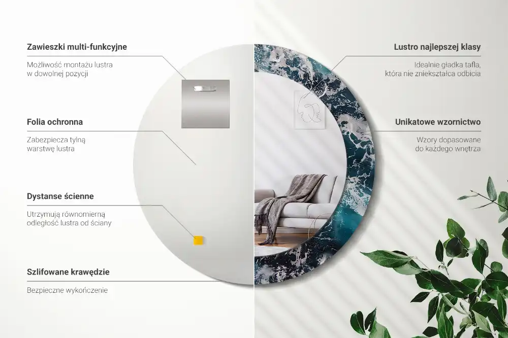Miroir rond avec décoration mer déchaînée