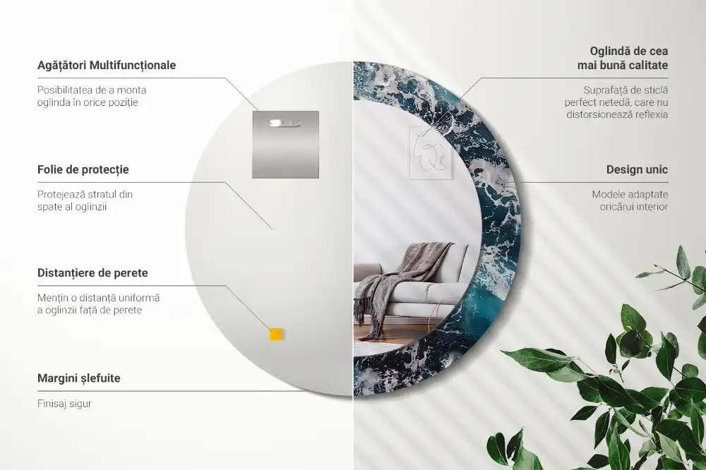 Miroir rond avec décoration mer déchaînée