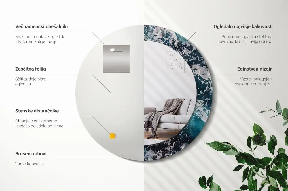 Miroir rond avec décoration mer déchaînée