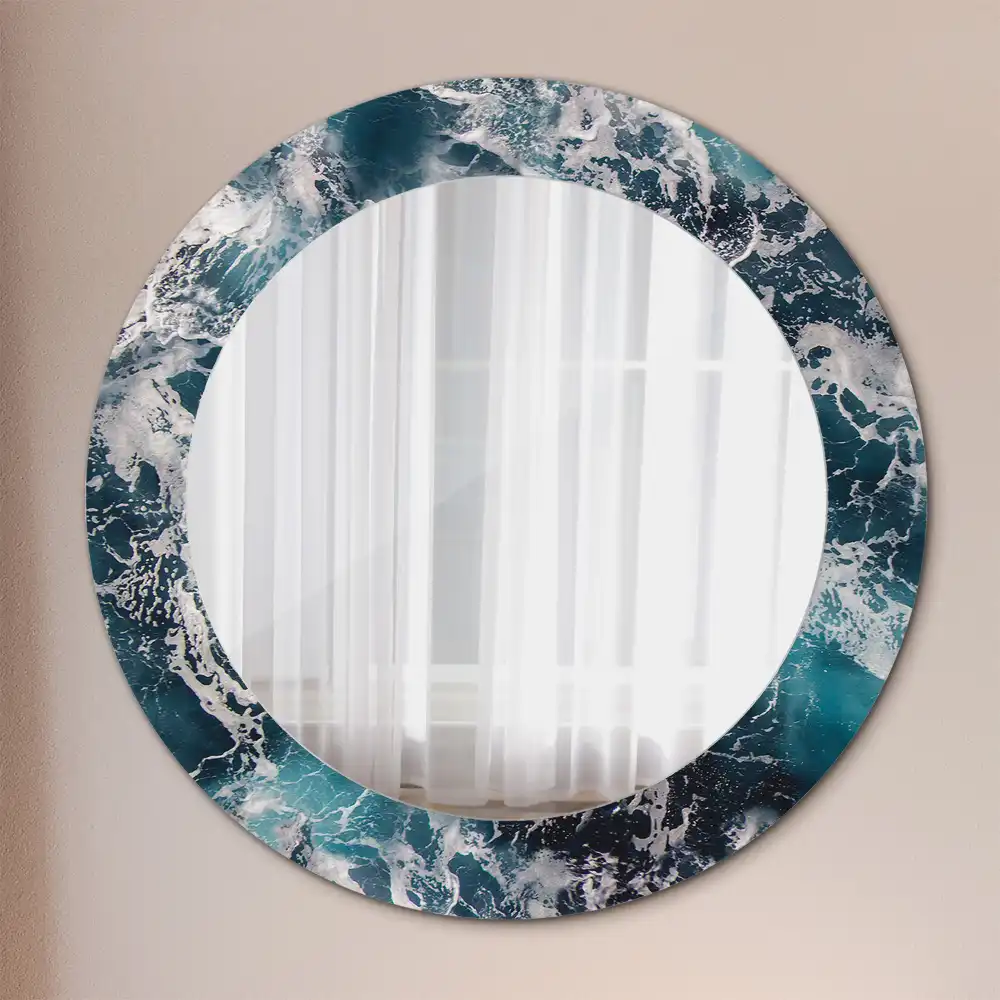 Miroir rond avec décoration mer déchaînée
