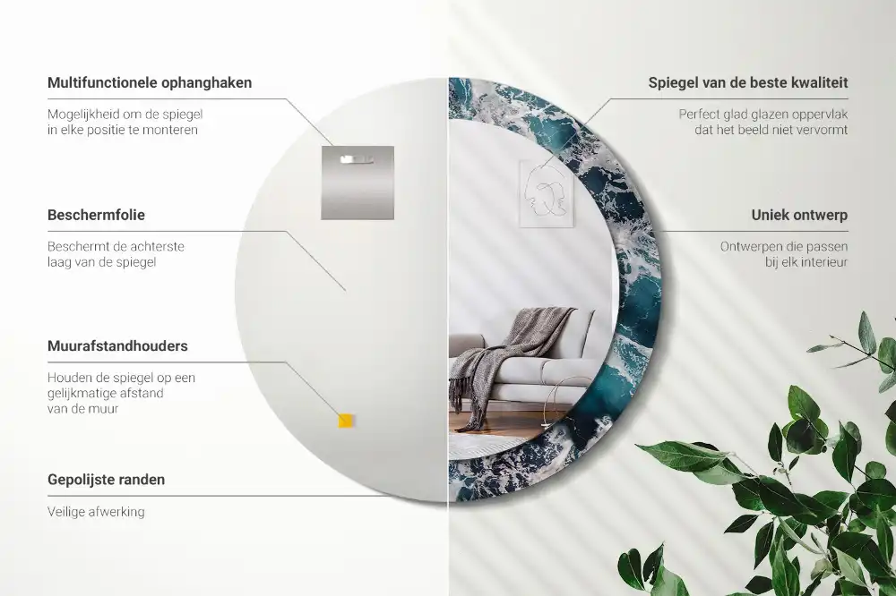 Miroir rond avec décoration mer déchaînée