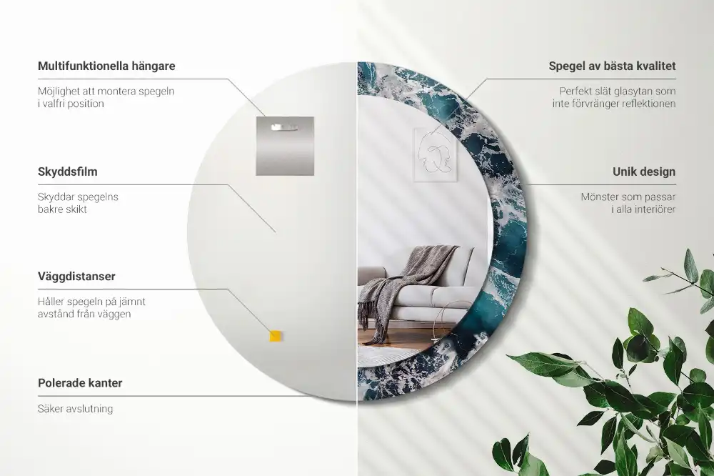 Miroir rond avec décoration mer déchaînée