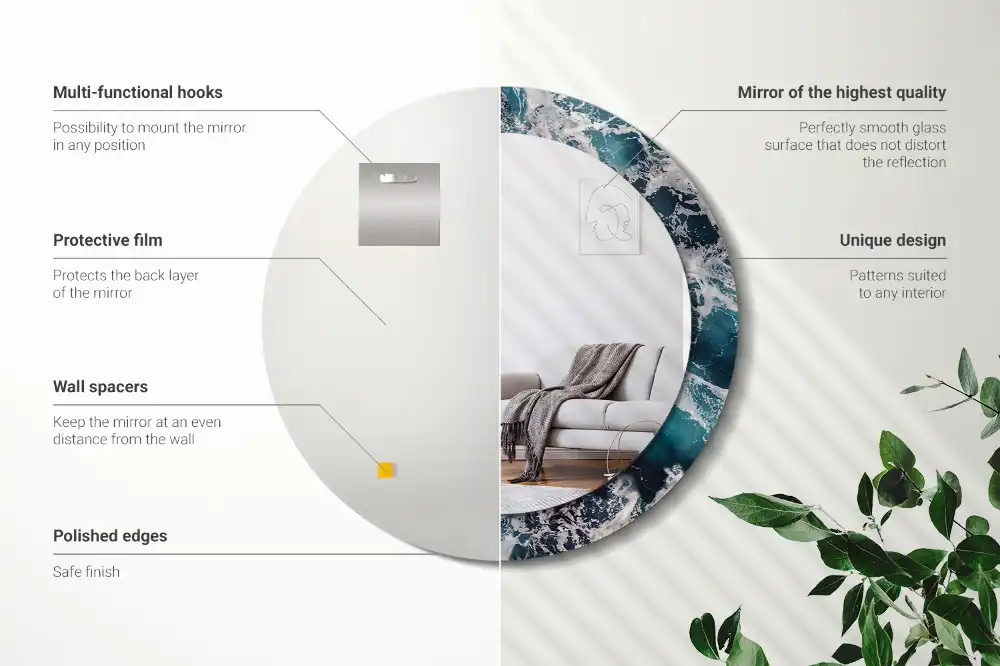 Miroir rond avec décoration mer déchaînée