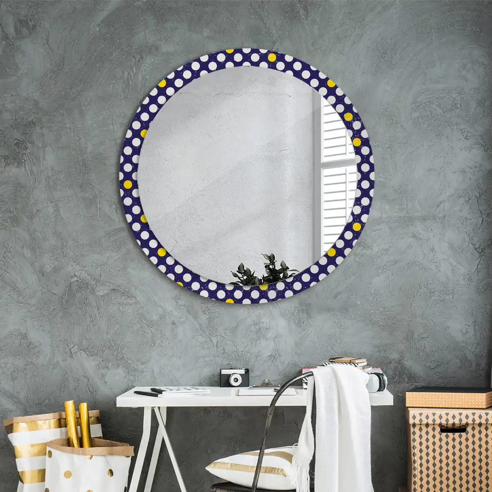 Miroir rond imprimé pois style rétro