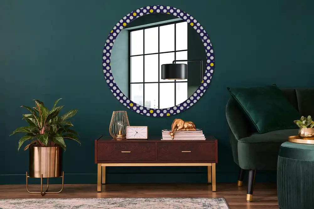 Miroir rond imprimé pois style rétro